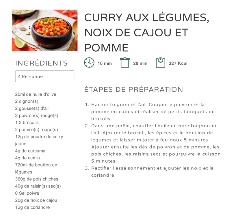 Curry aux Légumes et Fruits
