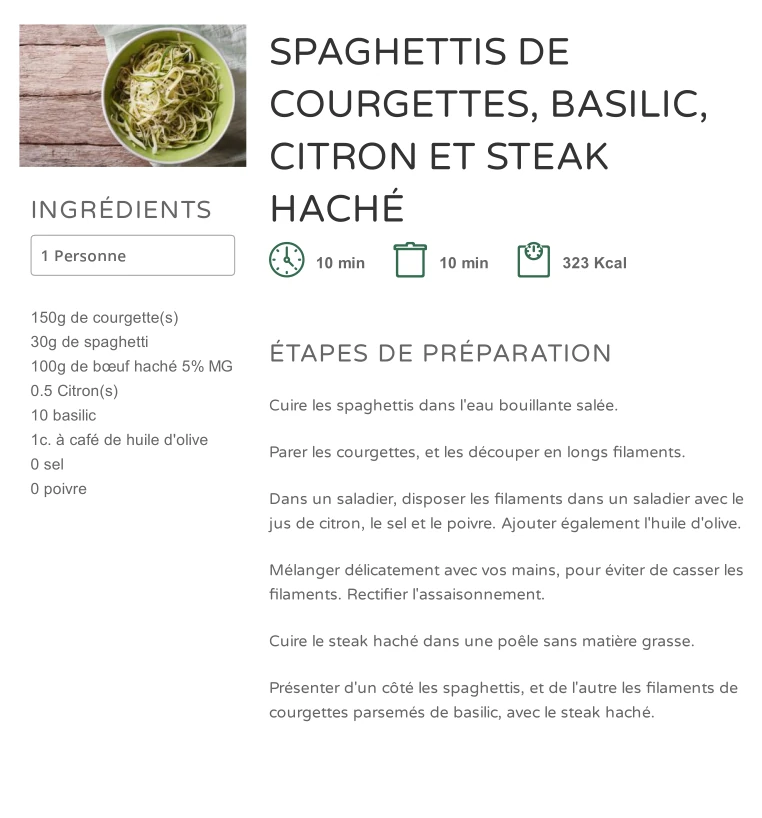 Spaghettis de Courgettes et Steak Haché
