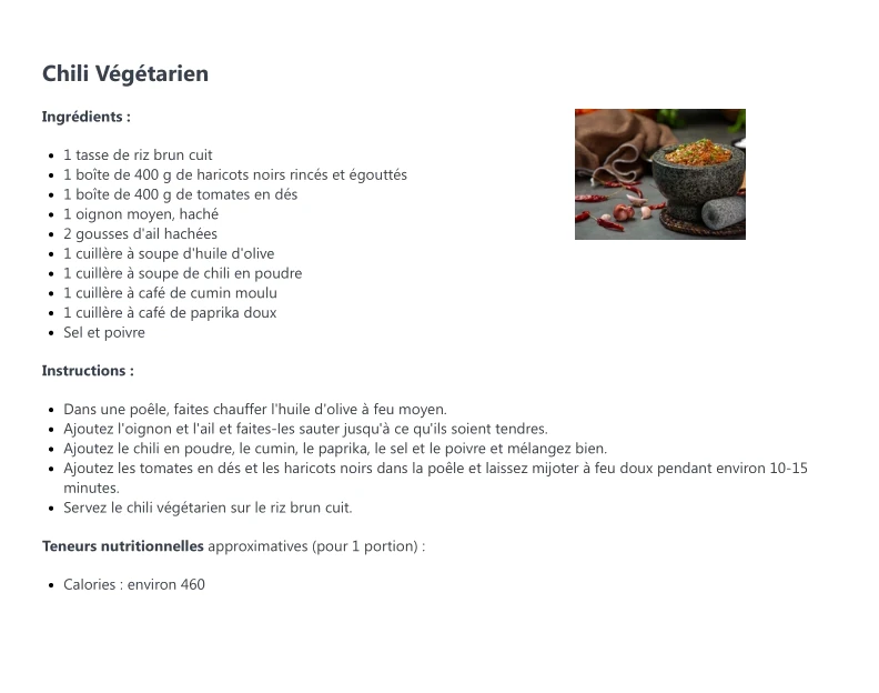 Chili Végétarien