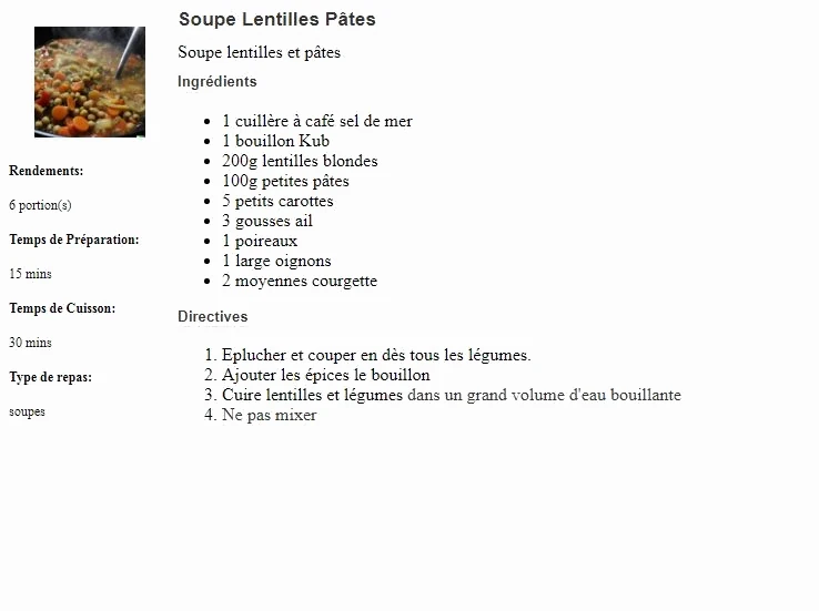 Soupe Lentilles Pâtes